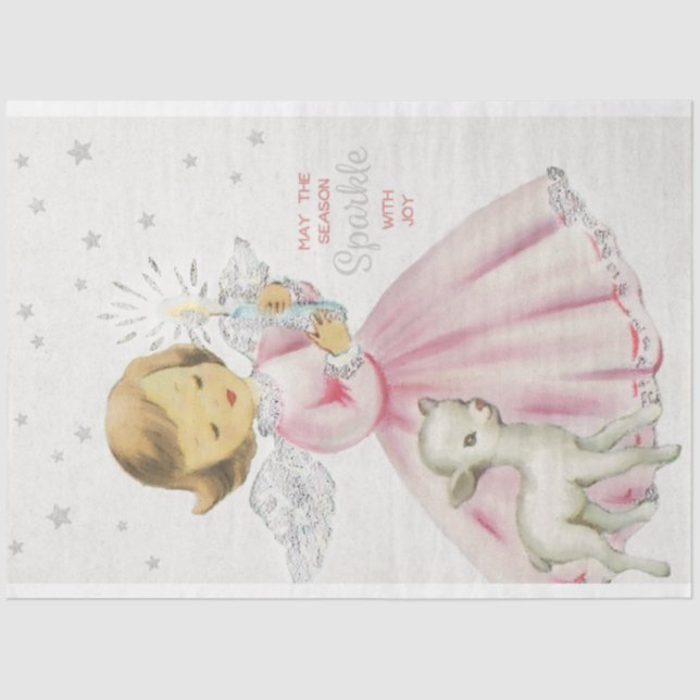 Cute Retro Christmas Angel Decoupage Tissue Paper (Front)