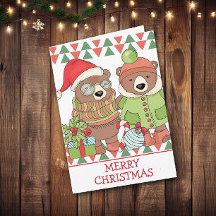 Cute Retro Christmas Bears Holiday Greeting Card