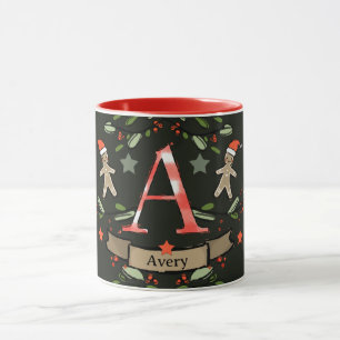 Cute Retro Christmas Monogram "A" with name Mug
