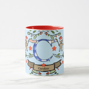 Cute Retro Christmas Monogram "C" with name  Mug