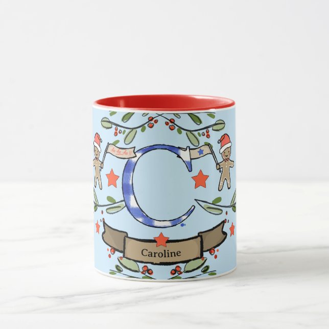 Cute Retro Christmas Monogram "C" with name  Mug (Center)
