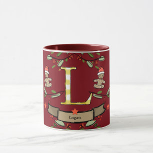 Cute Retro Christmas Monogram "L" with name Mug