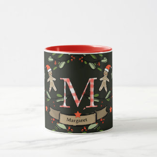 Cute Retro Christmas Monogram "M" with name Mug