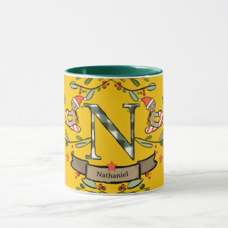 Cute Retro Christmas Monogram "N" with name Mug