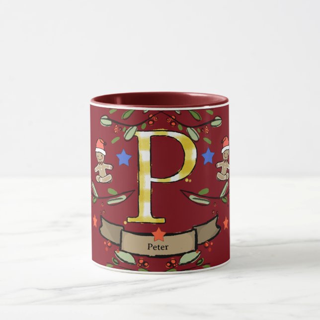 Cute Retro Christmas Monogram "P" with name  Mug (Center)