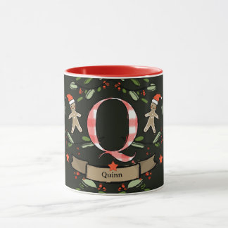 Cute Retro Christmas Monogram "Q" with name Mug