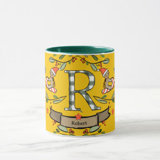 Cute Retro Christmas Monogram "R" with name Mug