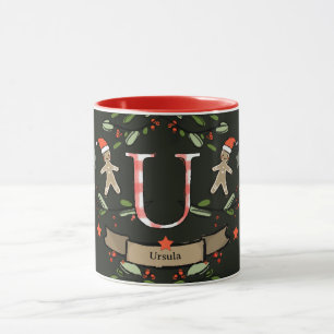Cute Retro Christmas Monogram "U" with name Mug