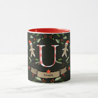Cute Retro Christmas Monogram "U" with name  Mug