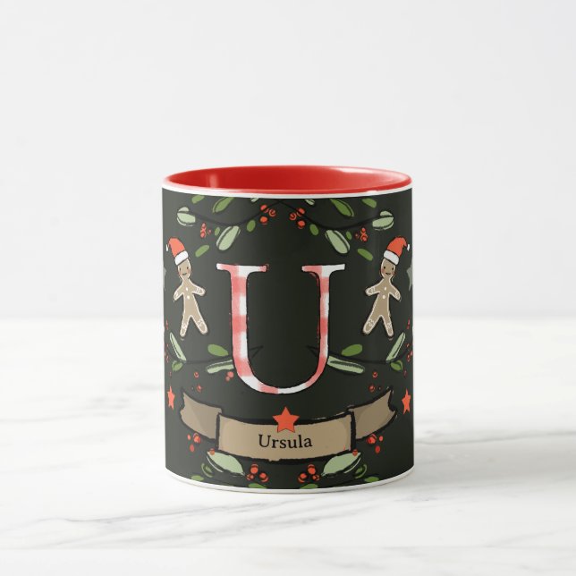 Cute Retro Christmas Monogram "U" with name  Mug (Center)
