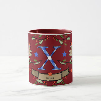 Cute Retro Christmas Monogram "X" with name  Mug