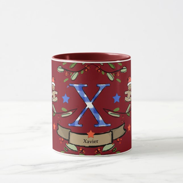 Cute Retro Christmas Monogram "X" with name  Mug (Center)