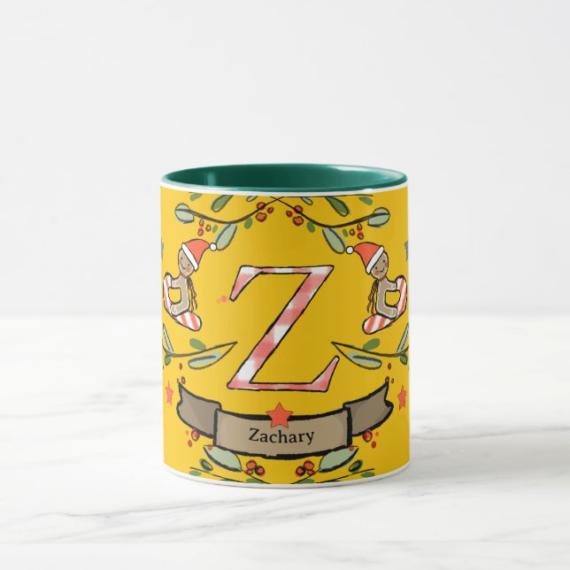 Cute Retro Christmas Monogram "Z" with name  Mug (Center)