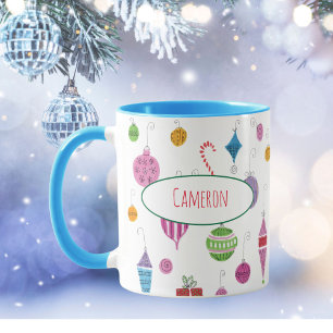Cute Retro Christmas Ornaments Personalised Tea Mug