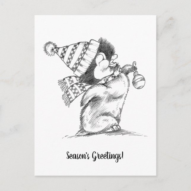 Cute Retro Christmas Penguin with Hat and Scarf Postcard (Front)