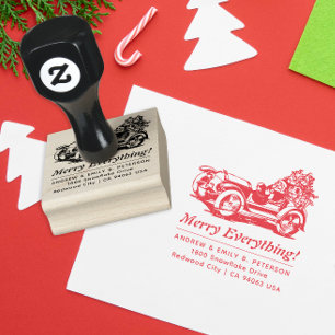 Cute Retro Christmas Santa Car Return Addresss Rubber Stamp