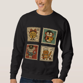 Cute Retro Christmas Stamp Collage Men’s Sweatshirt