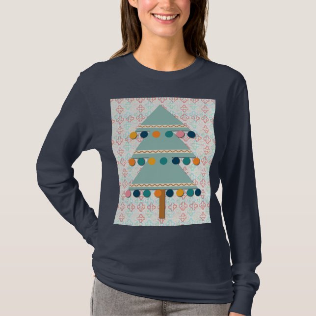 Cute Retro Christmas Tree Art on T-Shirt (Front)