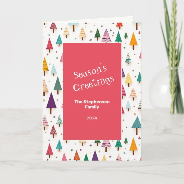 Cute Retro Christmas Trees Holiday Card (Front)
