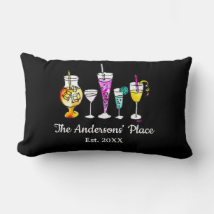 Cute Retro Cocktails Colourful 1960s Bar Art Lumbar Cushion