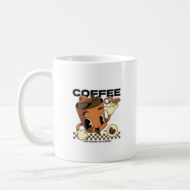Cute Retro Coffee Cup Character – Coffee Shop (Left)