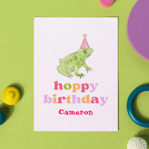 Cute Retro Colourful Frog Personalised Birthday Card