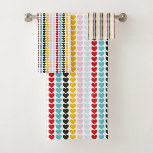 Cute Retro Colourful Hearts Pattern Bath Towel Set