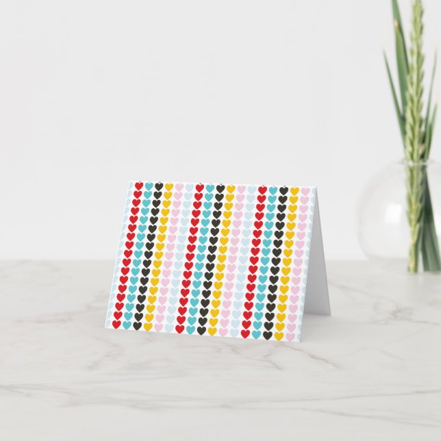 Cute Retro Colourful Hearts Pattern Note Card (Front)