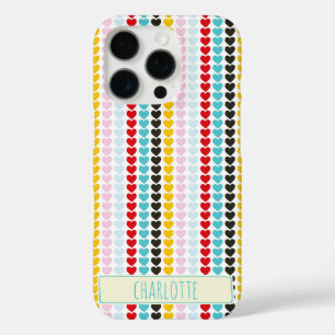 Cute Retro Colourful Hearts Pattern Personalised iPhone 16 Pro Case