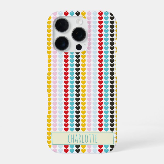 Cute Retro Colourful Hearts Pattern Personalised iPhone Case (Back)