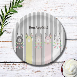 Cute Retro Colourful Llamas Custom Paper Plate