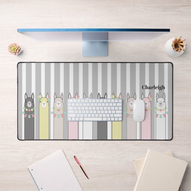 Cute Retro Colourful Llamas Kids Desk Mat (Office 1)