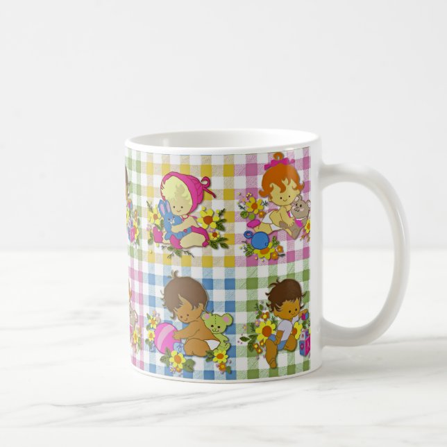 Cute Retro Colourful Patchwork Plaid Baby Shower  Coffee Mug (Right)