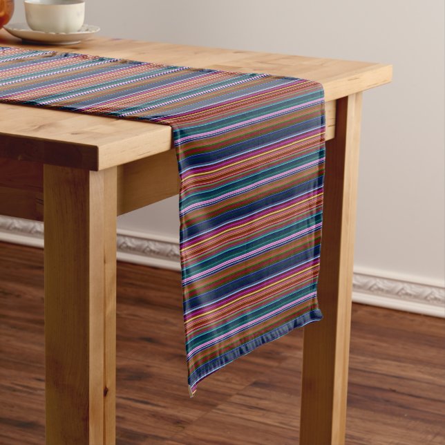 Cute retro colourful stripes short table runner (In Situ)