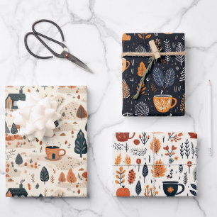 Cute Retro Cosy Fall Pattern Wrapping Paper Sheet