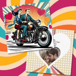 Cute Retro Couple on Motorcycle Valentine's Day Card