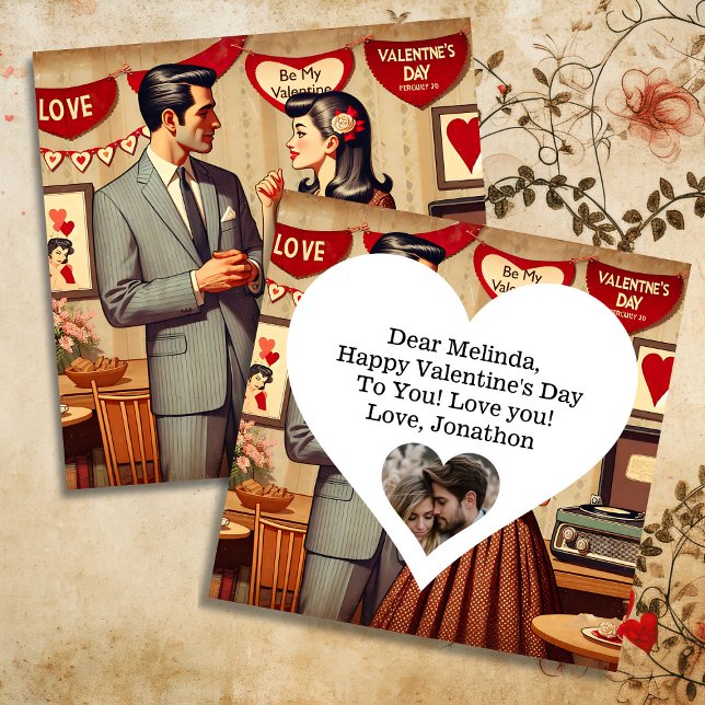 Cute Retro Couple Valentine's Day Personalised Holiday Card (Creator Uploaded)