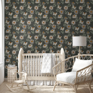 Cute Retro Daises Dark Grey Background Wallpaper
