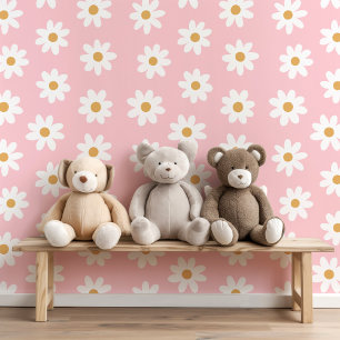 Cute Retro Daisies Editable Background Colour Wallpaper