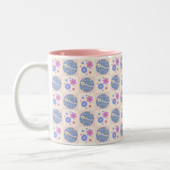 cute Retro Daisy Flowers Pattern Boho Floral  Two-Tone Coffee Mug (Left)