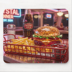 Cute Retro Diner Crystalline Burger and Fries Mouse Pad