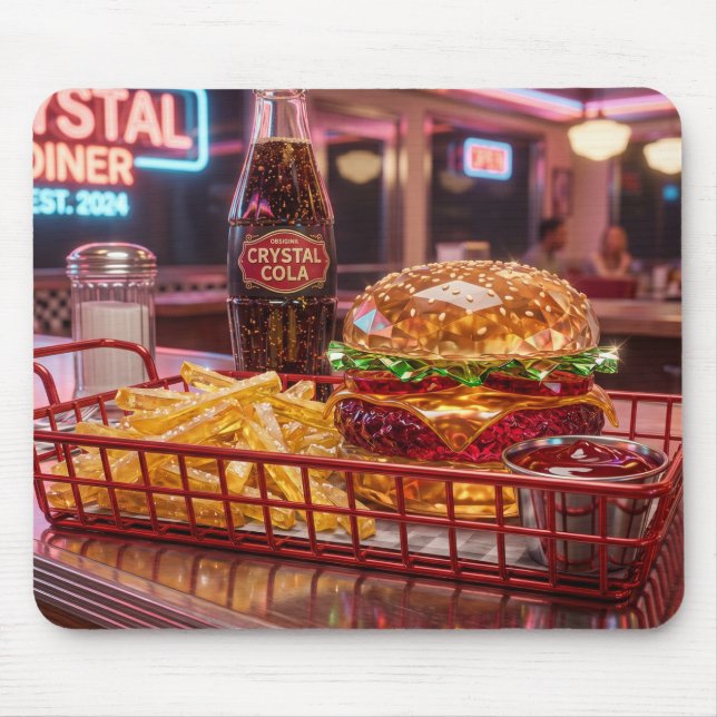 Cute Retro Diner | Crystalline Burger and Fries Mouse Pad (Front)