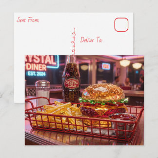 Cute Retro Diner | Crystalline Burger and Fries Postcard