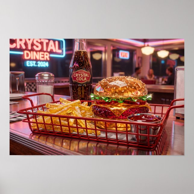 Cute Retro Diner | Crystalline Burger and Fries Poster (Front)