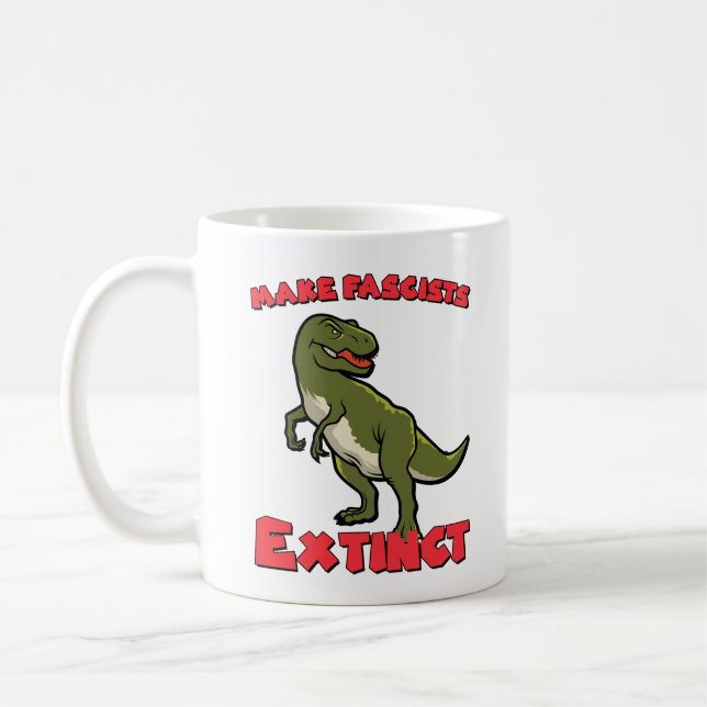 Cute Retro Dinosaur - Make Fascists Extinct Coffee Mug (Left)