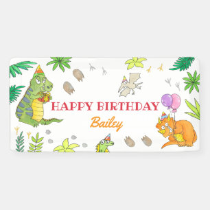 Cute Retro Dinosaurs Birthday Party Banner