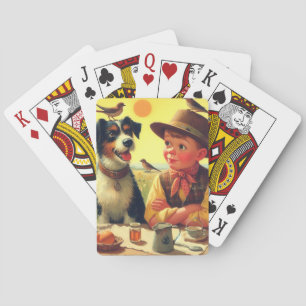 Cute Retro Dog and Children Painting Playing Cards
