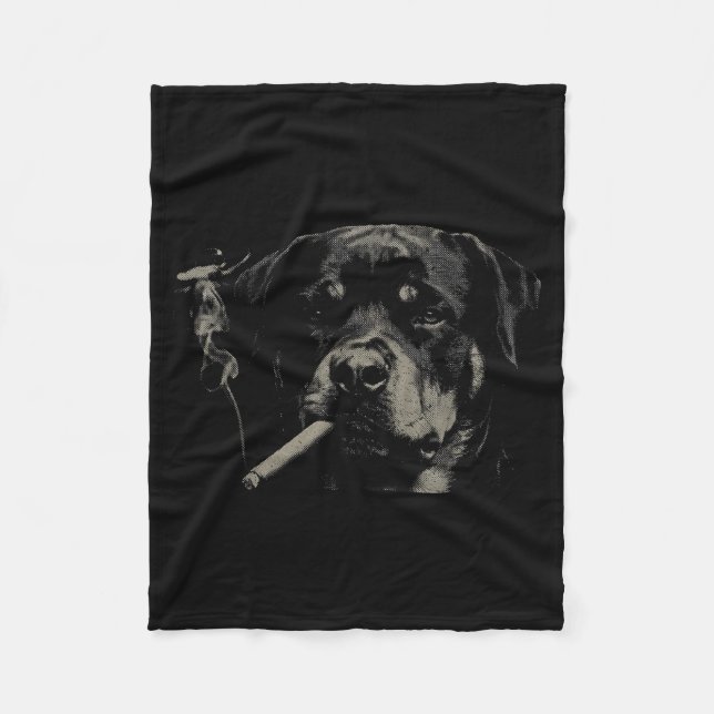Cute Retro Dog Rottweiler Smoking Meme Fleece Blanket (Front)