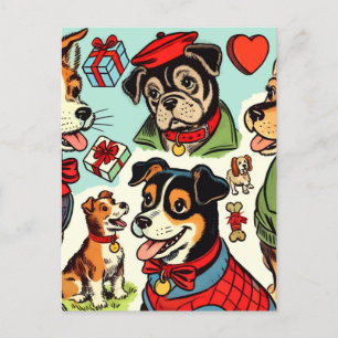 Cute Retro Dogs Comics Postcard