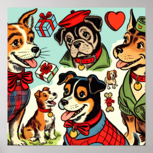 Cute Retro Dogs Comics Poster